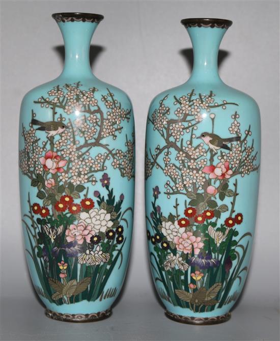 A pair of cloisonne enamel vases